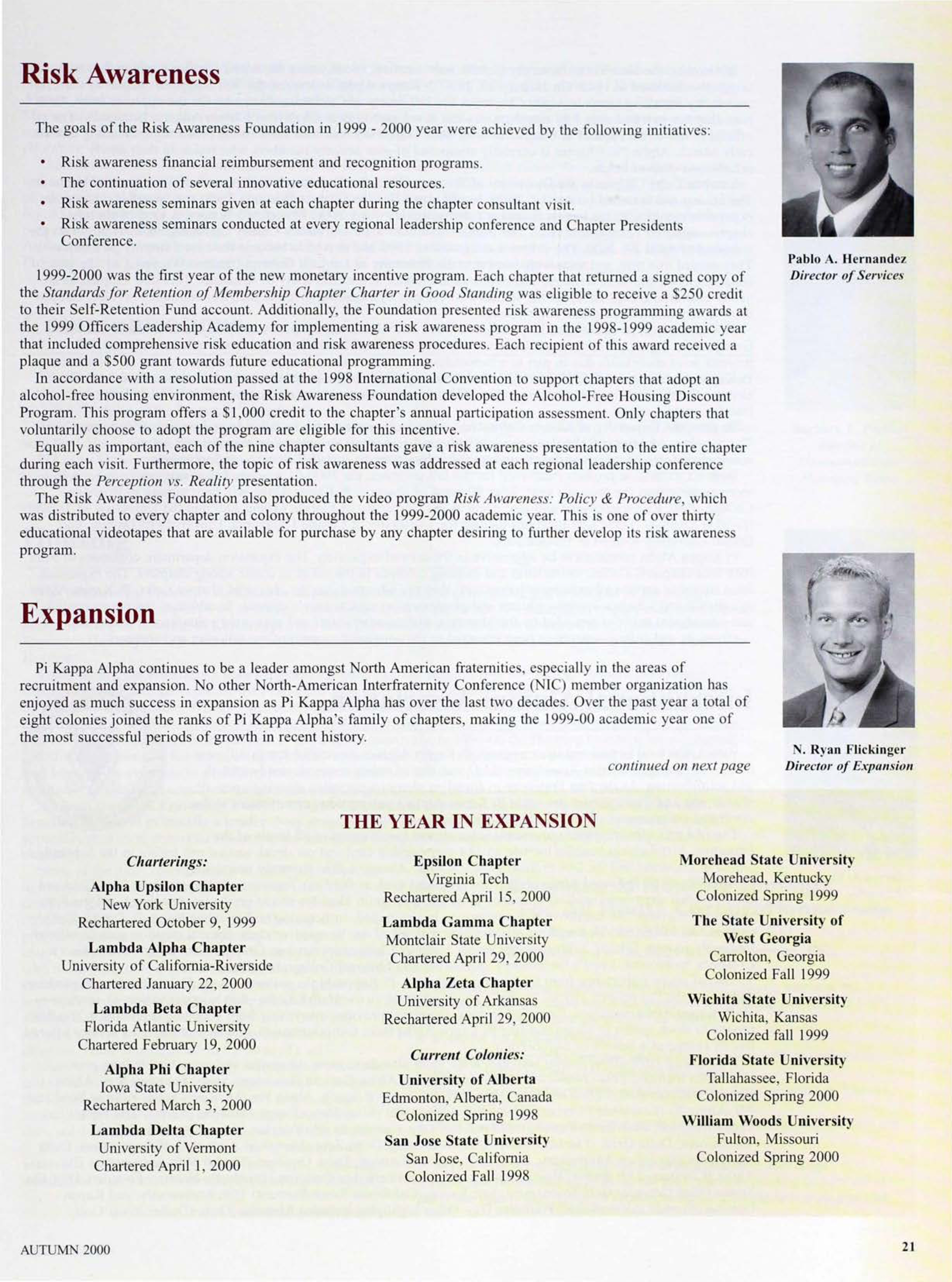1999-2000 Annual Report: Expansion, Autumn 2000